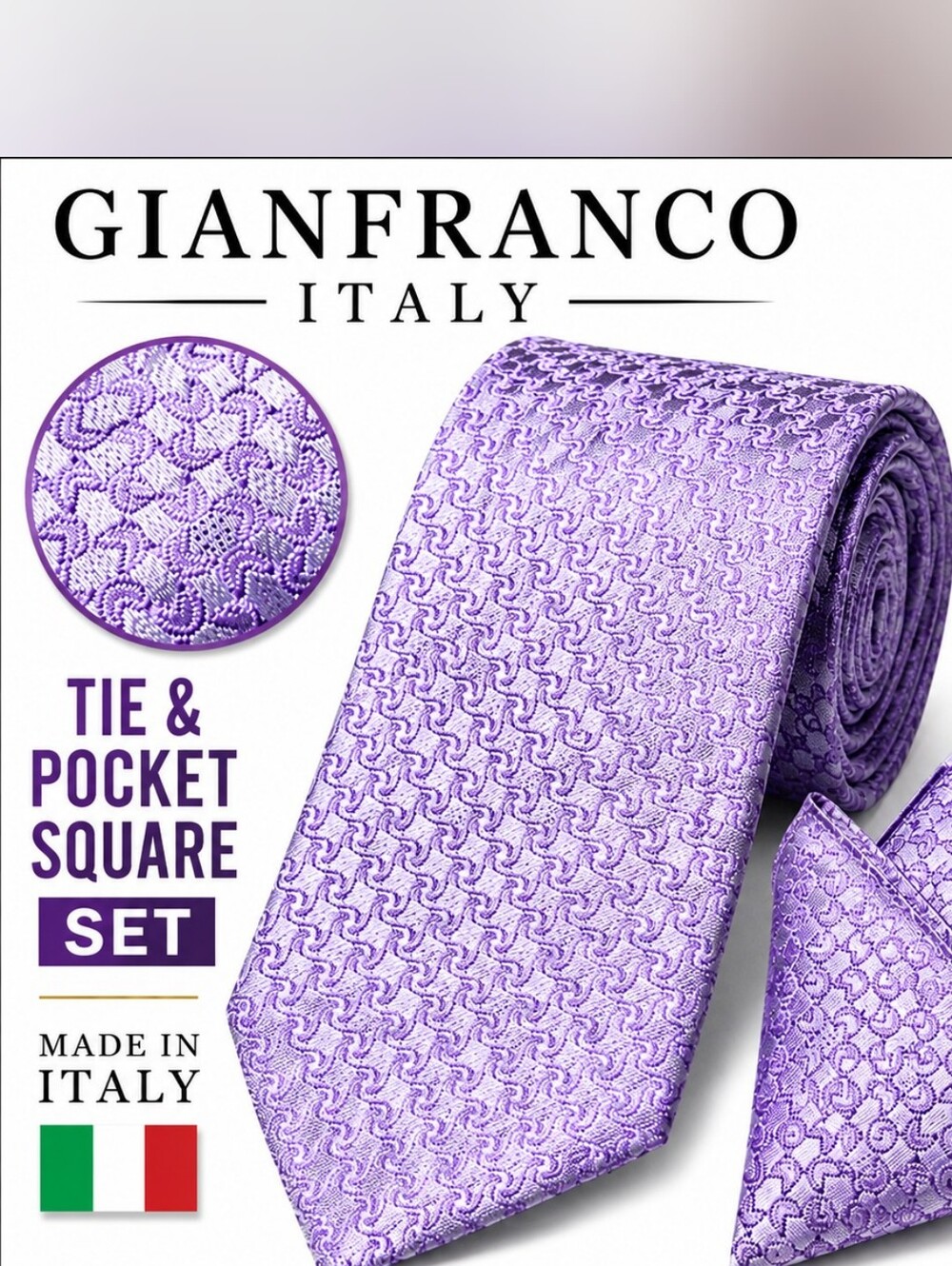 Gianfranco Lavender Purple Tie & Pocket Square Set
